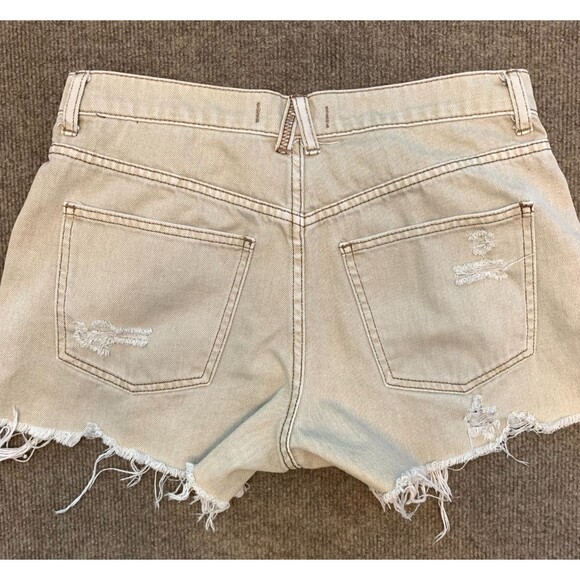 We The Free People Shorts Womens 27 Cut-Off Distressed Button Fly Beige Denim - Picture 2 of 10
